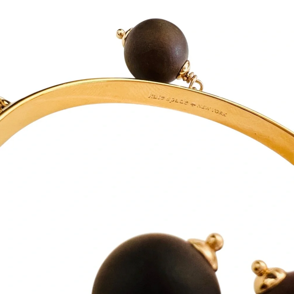 KATE SPADE Set of 2 Gold Cuffs with Wood Beads Second Nature Bracelet - Picture 5 of 12